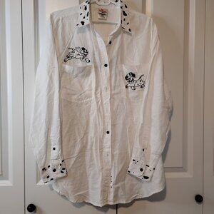 The Disney Store Women's White 101 Dalmatians Embroidered Button-Down Shirt Sz L
